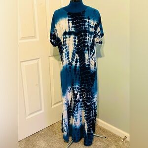 Elegant Blue Tie-Dye Maxi Dress